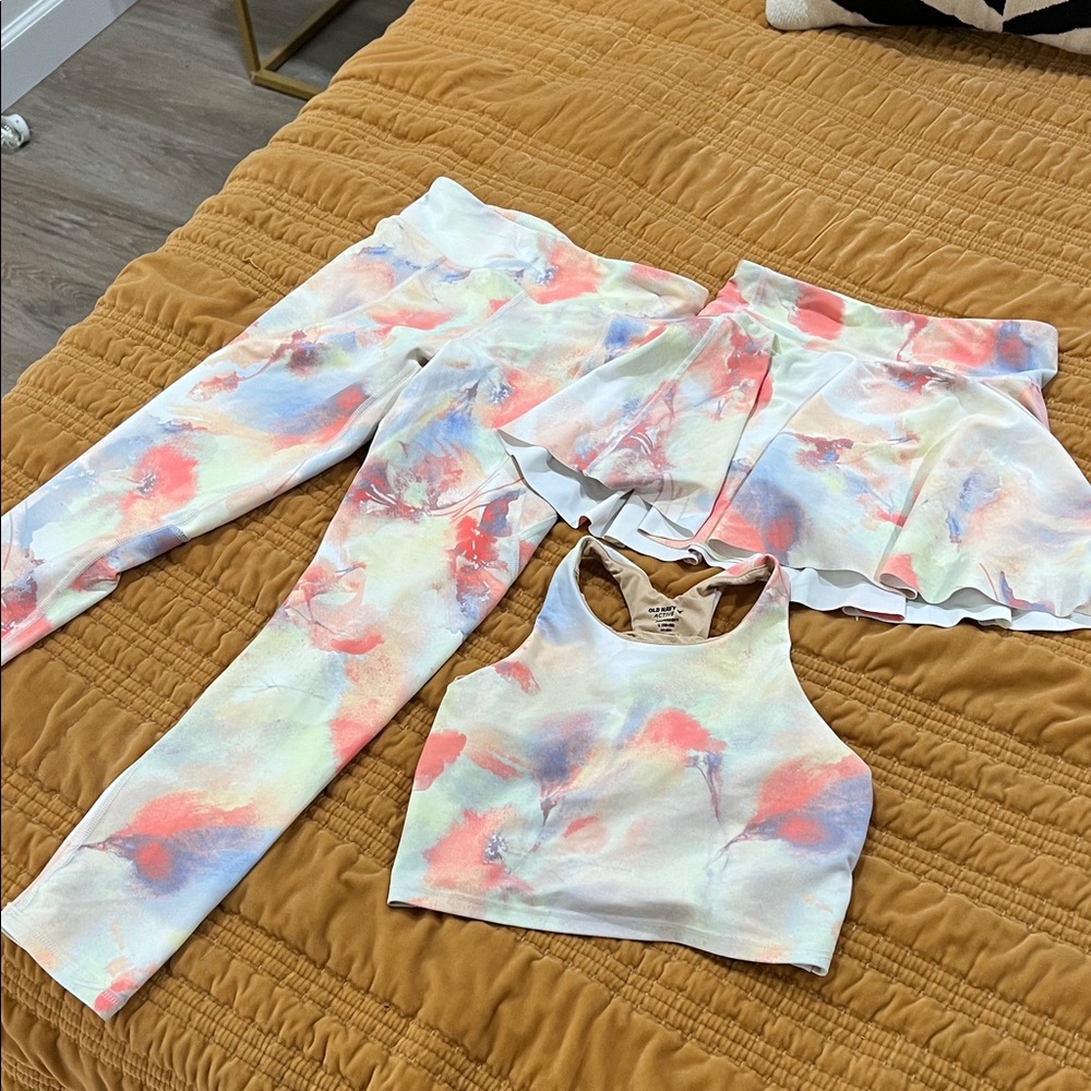 Old Navy Pastel Tie-Dye Leggings and Skirt Set